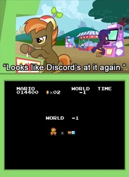 Size: 563x771 | Tagged: safe, apple bytes, archer (g4), button mash, scootablue, g4, arcade, colt, exploitable meme, female, filly, foal, glitch, high score, high score plays, male, mario, meme, minus world, platformer, super mario