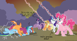 Size: 1036x562 | Tagged: safe, applejack, pinkie pie, rarity, scootaloo, twilight sparkle, g4, ax brutaloo