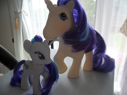 Size: 640x480 | Tagged: safe, glory, rarity, g1, g4, blushing, irl, photo, toy