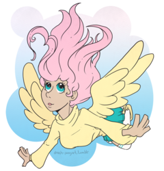 Size: 727x758 | Tagged: safe, artist:rottingroot, fluttershy, human, g4, 30 minute art challenge, falling, flying, humanized, solo, winged humanization