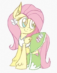 Size: 723x924 | Tagged: safe, artist:boulderthedragon, fluttershy, pony, equestria girls, g4, clothes, crossover, equestria girls outfit, female, ponies in skirts, shoes, simple background, skirt, solo, tank top, traditional art, unshorn fetlocks