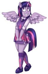 Size: 1261x1920 | Tagged: safe, artist:catlikeacat, twilight sparkle, alicorn, human, equestria girls, g4, alicorn humanization, argyle, clothes, eared humanization, female, grin, horn, horned humanization, humanized, kneesocks, necktie, pony coloring, redesign, simple background, skirt, smiling, socks, solo, tail, tailed humanization, transparent background, vest, winged humanization, wings