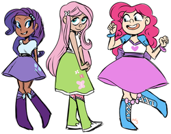 Size: 542x426 | Tagged: safe, artist:hospitalvespers, fluttershy, pinkie pie, rarity, human, equestria girls, g4, female, hands behind back, humanized, trio, trio female