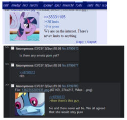 Size: 536x505 | Tagged: safe, rainbow dash, twilight sparkle, g4, /mlp/, 4chan, 4chan screencap, implied alula, implied pluto, implied princess erroria, ponychan