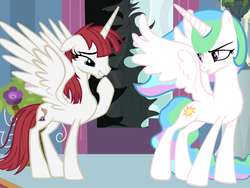 Size: 5000x3750 | Tagged: safe, artist:beavernator, princess celestia, oc, oc:fausticorn, g4, absurd resolution, canterlot, lauren faust, vector