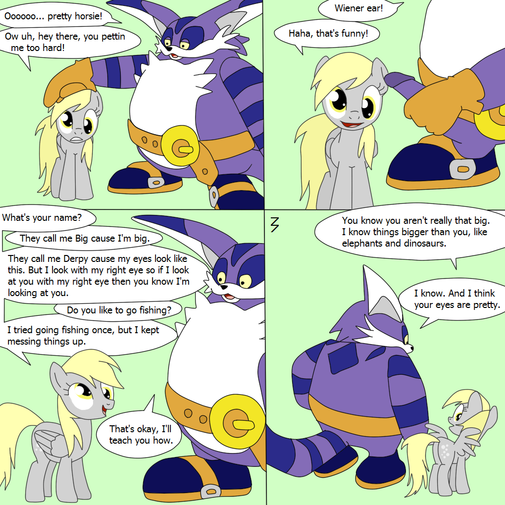 262300 - explicit, artist:3pac, derpy hooves, cat, pegasus, pony, anthro,  g4, balls, belt, big the cat, butt, clothes, comic, crossover, ear sex,  female, frown, gloves, gritted teeth, male, mare, not salmon, nudity,