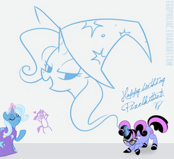 Size: 880x801 | Tagged: safe, artist:egophiliac, trixie, oc, oc:pixelkitties, g4, birthday