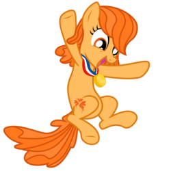 Size: 3000x3000 | Tagged: safe, artist:sunley, butterscotch (g1), earth pony, pony, g1, g4, bipedal, cute, female, g1 adorascotch, g1 to g4, generation leap, mare, medal, open mouth, open smile, simple background, smiling, solo, transparent background, vector