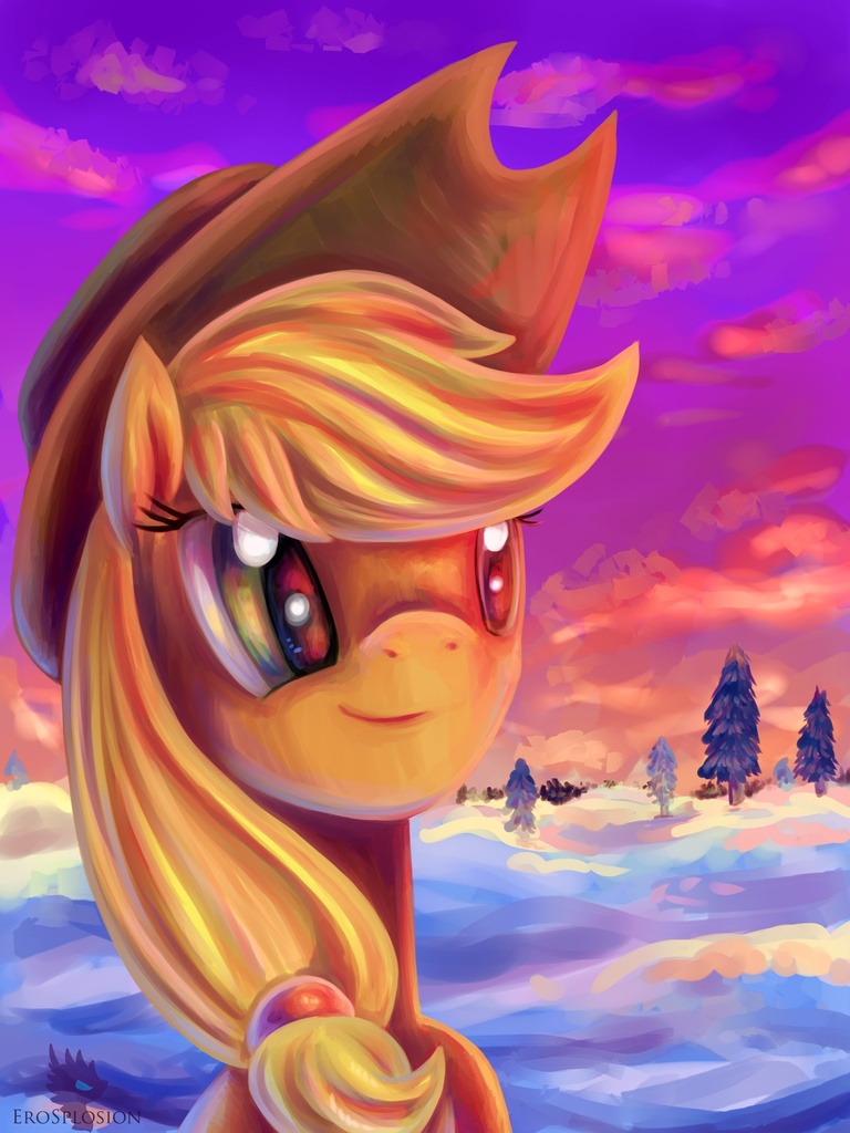 #262351 - safe, artist:erovoid, applejack, snow - Derpibooru