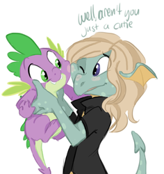 Size: 459x486 | Tagged: safe, artist:php27, spike, oc, dragon, g4, clothes, colored, corey powell, cute, holding