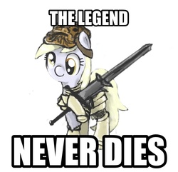 Size: 900x866 | Tagged: safe, derpy hooves, pegasus, pony, g4, crossover, dark souls, female, giantdad, image macro, mare, the legend never dies