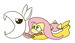 Size: 852x486 | Tagged: safe, artist:nidote-the-nidoran, angel bunny, fluttershy, chain chomp, g4, crossover, koopafied, koopalings, new super mario bros. wii, nintendo, species swap, super mario bros.