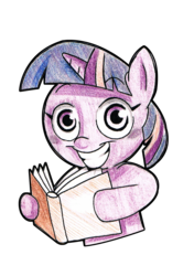 Size: 819x1166 | Tagged: safe, twilight sparkle, pony, g4, book, creepy, female, grin, smiling, solo