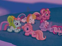 Size: 640x480 | Tagged: safe, screencap, cheerilee (g3), pinkie pie (g3), rainbow dash (g3), starsong, toola-roola, g3, g3.5, sleeping, sleepy