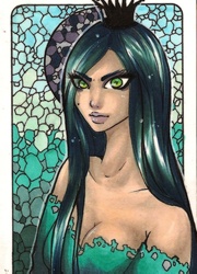 Size: 742x1030 | Tagged: safe, artist:forunth, queen chrysalis, changeling, changeling queen, human, g4, breasts, busty queen chrysalis, cleavage, crown, female, humanized, jewelry, regalia, shoulderless, solo