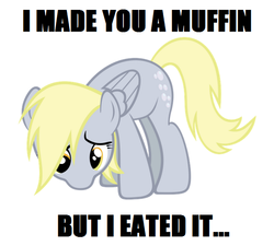 Size: 640x576 | Tagged: safe, derpy hooves, pegasus, pony, g4, but i eated it, cute, derpabetes, eated, female, image macro, mare, meme, muffin, sad, solo