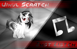 Size: 1650x1050 | Tagged: safe, artist:helsoul3, dj pon-3, vinyl scratch, pony, unicorn, g4, cutie mark, female, hooves, horn, mare, smiling, solo, sunglasses, teeth, text, vector, wallpaper
