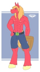 Size: 474x850 | Tagged: safe, artist:notorious84, big macintosh, earth pony, anthro, unguligrade anthro, g4, abs, belt, belt buckle, clothes, color, cutie mark, muscles, pants, shorts, topless