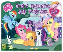 Size: 1000x833 | Tagged: safe, angel bunny, applejack, fluttershy, pinkie pie, rainbow dash, rarity, spike, twilight sparkle, alicorn, pony, g4, official, book, book cover, carousel boutique, cover, cover art, female, forever, mare, merchandise, pony friends are forever, sparkles, twilight sparkle (alicorn)