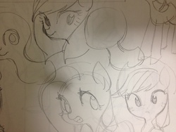 Size: 1280x960 | Tagged: safe, artist:aruurara, applejack, fluttershy, pony, g4, bust, duo, female, hat, open mouth, pencil drawing, sketch, sketch dump, traditional art