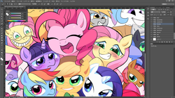 Size: 1280x720 | Tagged: safe, applejack, babs seed, derpy hooves, fluttershy, pinkie pie, princess celestia, rainbow dash, rarity, spike, sweetie belle, twilight sparkle, oc, oc:nyx, pegasus, pony, g4, female, mare, photoshop, wip