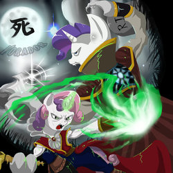 Size: 894x894 | Tagged: safe, artist:bob401, rarity, sweetie belle, g4, anime, crossover, legacy of kain