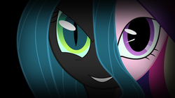 Size: 1024x576 | Tagged: safe, artist:sakura-wind, queen chrysalis, changeling, changeling queen, g4, cadance two face, disguise, disguised changeling, duality, fake cadance, female