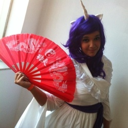 Size: 500x500 | Tagged: safe, rarity, human, g4, cosplay, fan, handheld fan, irl, irl human, photo, solo