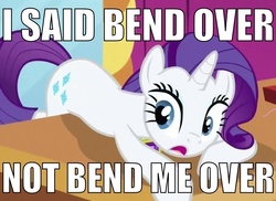 Size: 952x692 | Tagged: safe, edit, edited screencap, screencap, rarity, pony, g4, bend over, caption, female, image macro, meme, solo, subverted meme