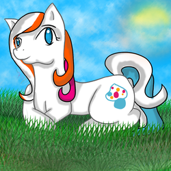 Size: 1000x1000 | Tagged: safe, artist:fierceflash, port-o-bella, earth pony, pony, g3, g4, 2011, female, g3 to g4, generation leap, grass, lying down, mare, prone, solo