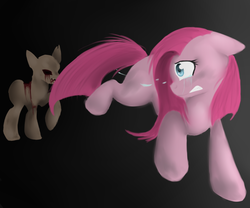 Size: 900x750 | Tagged: safe, artist:darkaiya, pinkie pie, oc, cyclops, pony, fanfic:silent ponyville, g4, blood, crying, duo, fanfic art, pinkamena diane pie, scared