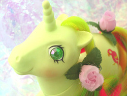 Size: 720x540 | Tagged: safe, mimic (g1), pony, g1, blushing, flower, irl, photo, solo, toy