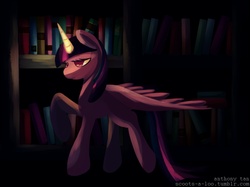 Size: 2147x1607 | Tagged: safe, artist:mastercheefs, twilight sparkle, alicorn, pony, g4, book, dark, female, library, mare, twilight sparkle (alicorn)