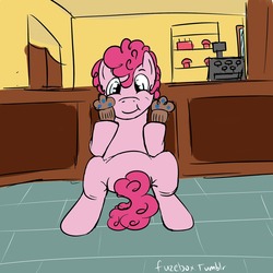 Size: 1280x1280 | Tagged: safe, artist:fuzebox, pinkie pie, g4, 30 minute art challenge, bubble berry, male, muffin, rule 63
