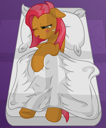 Size: 9000x10800 | Tagged: safe, artist:xniclord789x, babs seed, earth pony, pony, g4, absurd resolution, bed, blushing, female, floppy ears, kicking, older, pregnant, sleepy, solo