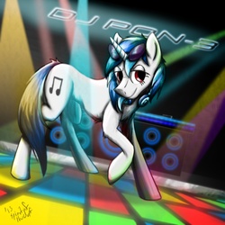 Size: 1500x1500 | Tagged: safe, artist:spiritofthwwolf, dj pon-3, vinyl scratch, pony, unicorn, g4, dancing, headphones, solo