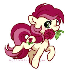 Size: 350x347 | Tagged: safe, artist:celesse, roseluck, earth pony, pony, g4, female, lowres, mouth hold, rose, simple background, solo, white background
