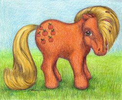 Size: 800x658 | Tagged: safe, artist:bluepegasus, applejack (g1), pony, g1, female, grass, solo, standing, traditional art