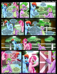 Size: 1165x1500 | Tagged: safe, artist:kitsuneyoukai, pinkie pie, rainbow dash, spike, comic:dragon you over, g4, comic