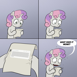 Size: 2000x2000 | Tagged: dead source, safe, artist:lemondevil, sweetie belle, biporarity, g4, comic, exploitable meme, gibberish, linguini-ist required, meme origin, sweetie's note meme