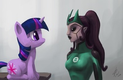 Size: 869x562 | Tagged: safe, artist:grissaecrim, twilight sparkle, g4, crossover, green lantern, green lantern the animated series, iolande, voice actor joke