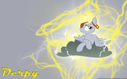 Size: 1680x1050 | Tagged: safe, artist:equestria-prevails, artist:xderpyx, edit, derpy hooves, pegasus, pony, g4, cloud, eyepatch, female, lightning, mare, solo, wallpaper, wallpaper edit