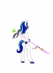 Size: 768x1041 | Tagged: safe, artist:trueblue02, princess cadance, shining armor, g4, soul eater, spear, weapon, weaponized wife