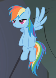 Size: 693x963 | Tagged: safe, screencap, rainbow dash, pegasus, pony, dragonshy, g4, cropped, female, flying, mare, solo, unamused