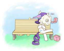 Size: 1181x945 | Tagged: safe, artist:howxu, fluttershy, rarity, pegasus, pony, unicorn, g4, bench, brush, duo, hairbrush, makeup, prankstershy