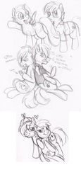 Size: 2296x4992 | Tagged: dead source, safe, artist:enigmaticfrustration, alula, pluto, princess erroria, oc, alicorn, pony, g4, 4chan, filly, foal, shipping, sketch, traditional art