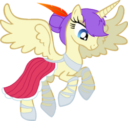Size: 789x749 | Tagged: safe, artist:rain-approves, artist:starryoak, alula, pluto, princess erroria, alicorn, pony, g4, clothes, dress, feather, feather in hair, female, mare, older alula, older pluto, older princess erroria, recolor, simple background, solo, transparent background