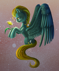 Size: 1000x1200 | Tagged: dead source, safe, artist:eternityfaprio, lightning dust, pegasus, pony, g4, crying, female, flower, glowing, lighting, mare, sad, solo, stars