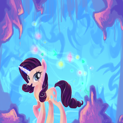 Size: 1000x1000 | Tagged: safe, artist:renaifoxi, rarity, pony, g4, cave, female, solo