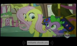 Size: 522x309 | Tagged: safe, screencap, fluttershy, spike, g4, youtube caption